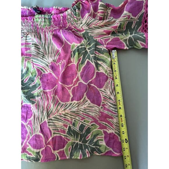 Unique Spectrum Off The Shoulder 3/4 Length Flare Sleeve Pink Flowers Women XL - Picture 9 of 9